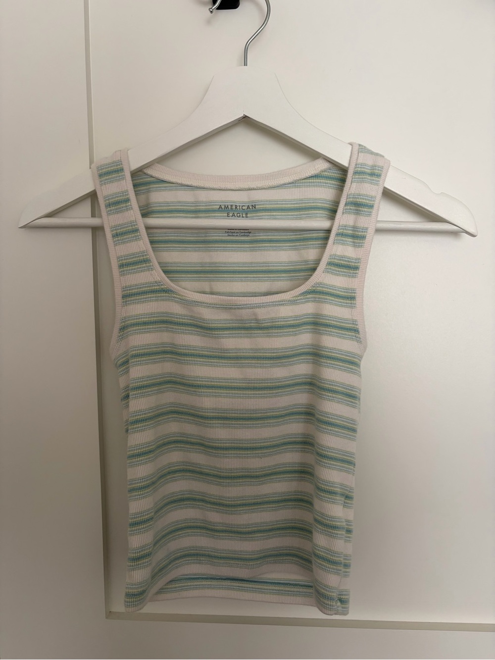 American Eagle Outfitters Cream Tank Top with Green and Blue Stripes